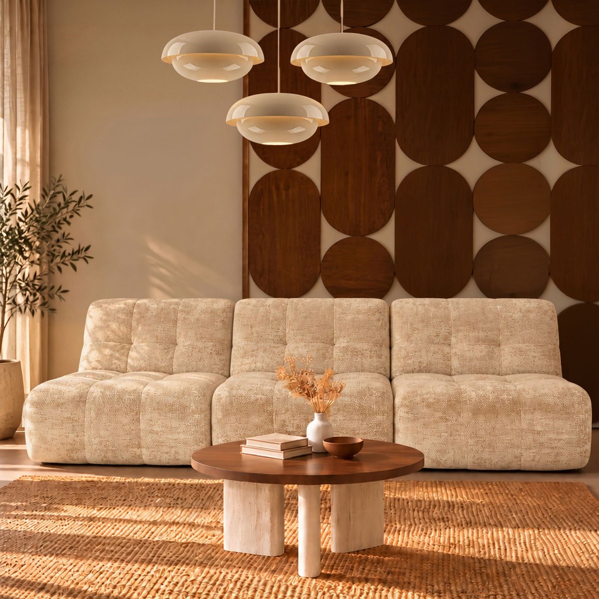 Fauteuil compressé lounge en tissu chenille, VOLTA ecru, NOW'S HOME