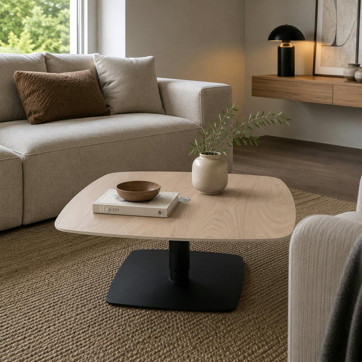 Table carrée en céramique réglable en hauteur LUGANO décor chêne, PIER IMPORT