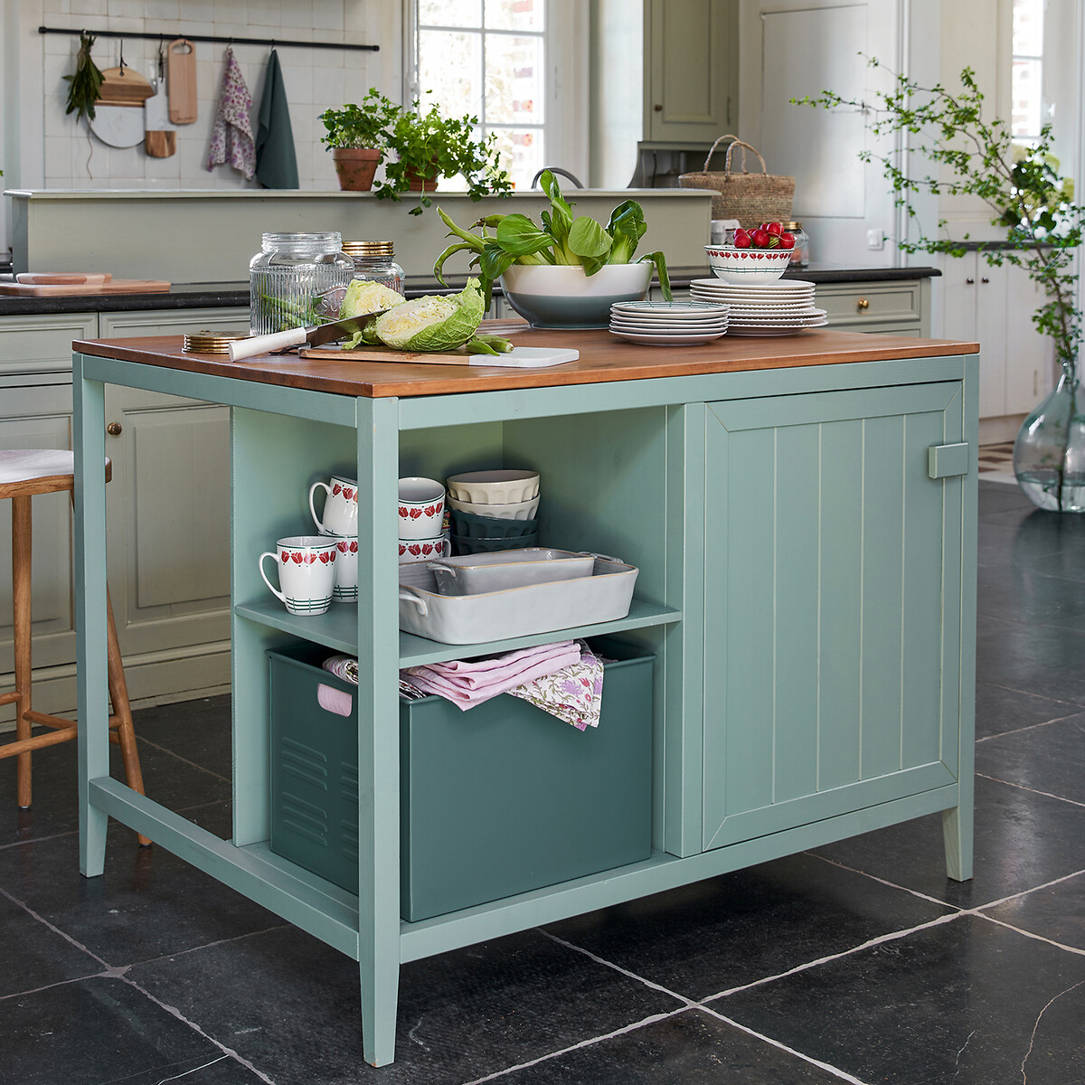 Carlos Solid Pine Kitchen Island green/natural, LA REDOUTE INTERIEURS