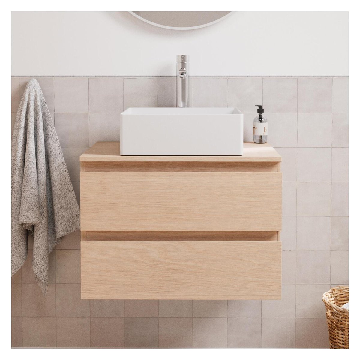 Ensemble Meuble simple vasque 60cm + Vasque + Robinet SORRENTO chêne, MOB IN