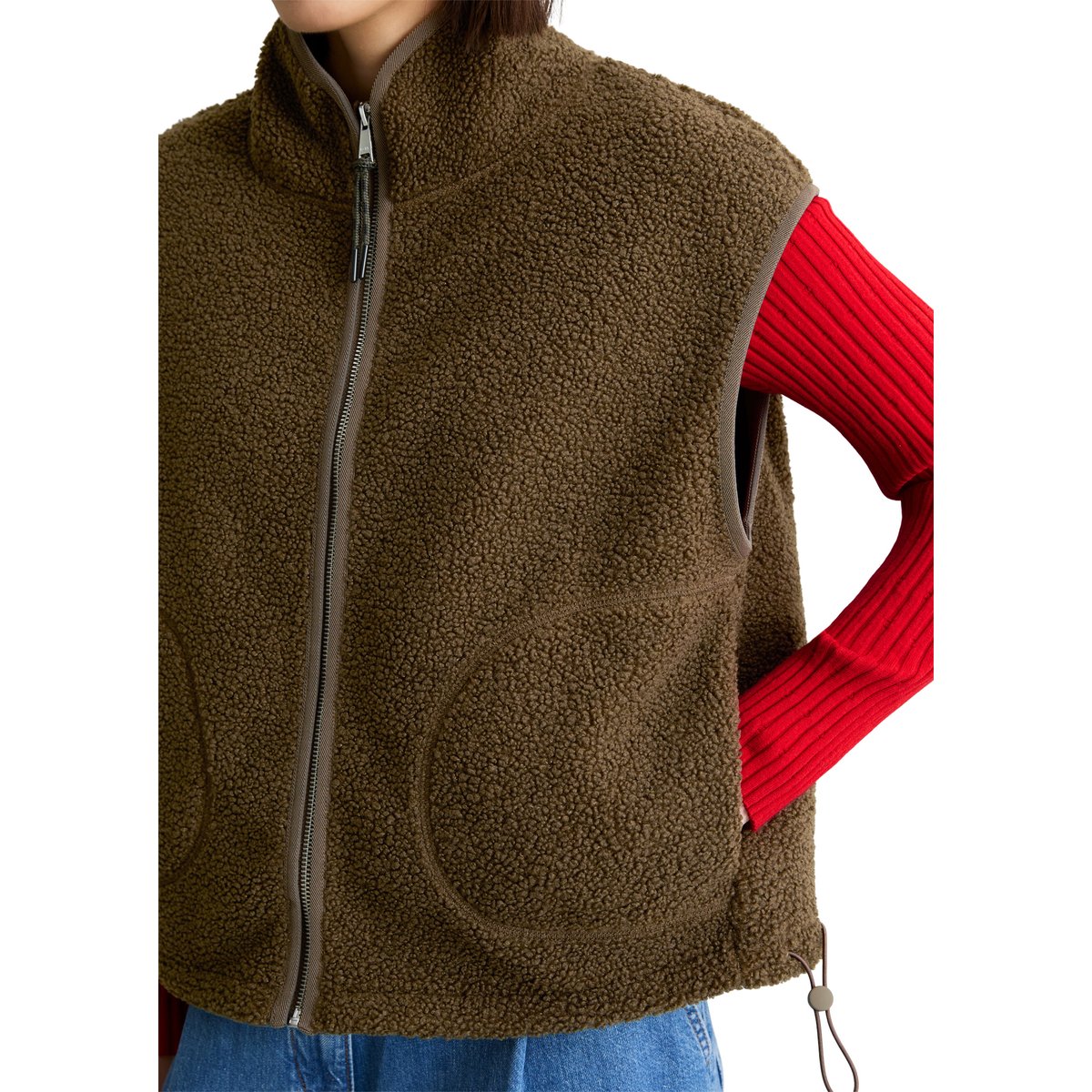 Gilet Teddy relaxed en polyester recyclé brun foncé, MARC O’POLO DENIM