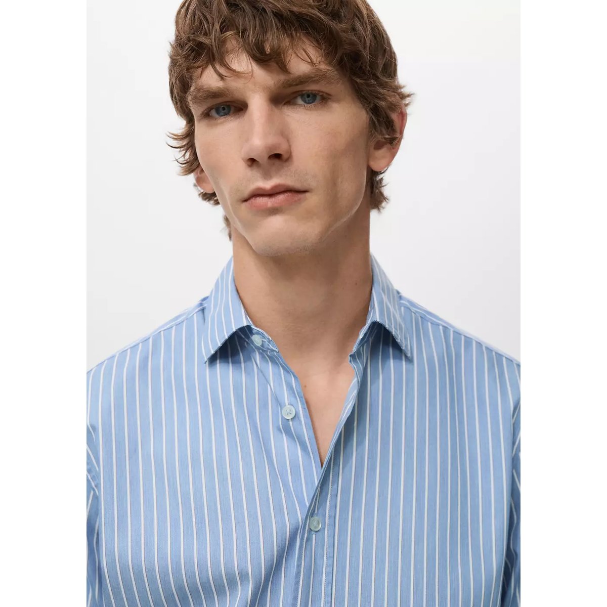 Chemise coton rayures regular-fit bleu, MANGO MAN