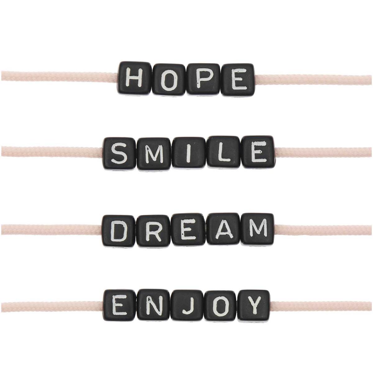 Itoshii parck de 19 perles ponii noires hope smile dream enjoy couleur unique, RICO DESIGN