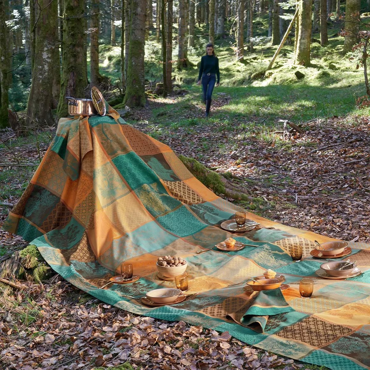 Nappe pur coton enduit MILLE TREES foret, GARNIER THIEBAUT