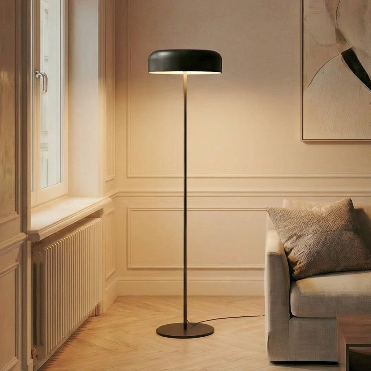 Lampadaire en métal moderne, Edion noir, LINDBY