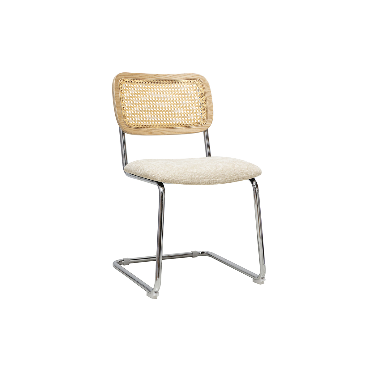 Chaises design en tissu effet velours texturé beige, métal chromé et cannage rotin (lot de 2) ELECTRA beige, MILIBOO