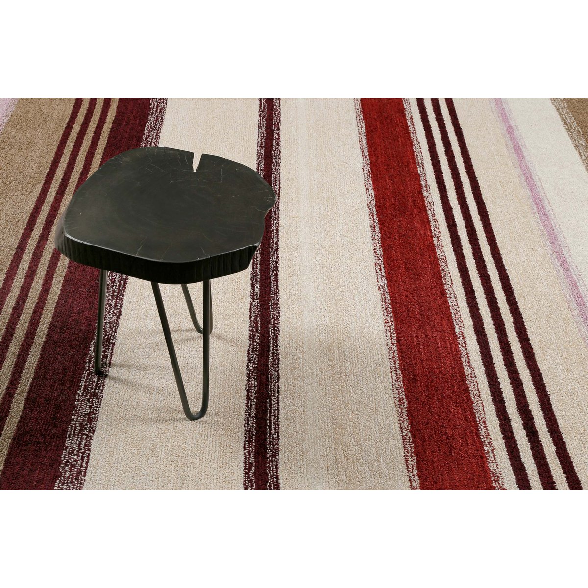 Tapis rayé coloré tufté main , Petrol beige/rouge, WECON HOME