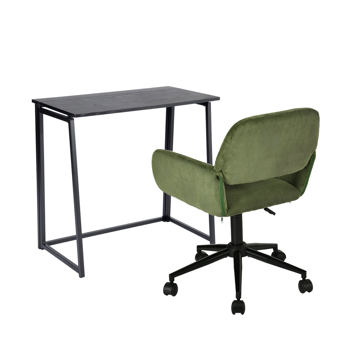 Ensemble de bureau pliable avec chaise de bureau, ASCOLI+ROSS vert noir, MEUBLES COSY