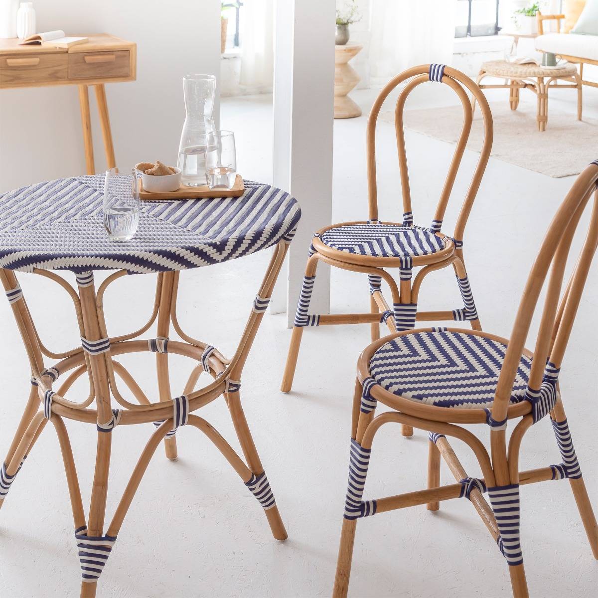 Lot de 2 chaises en rotin ELYNNE bleu, MADE IN MEUBLES 
