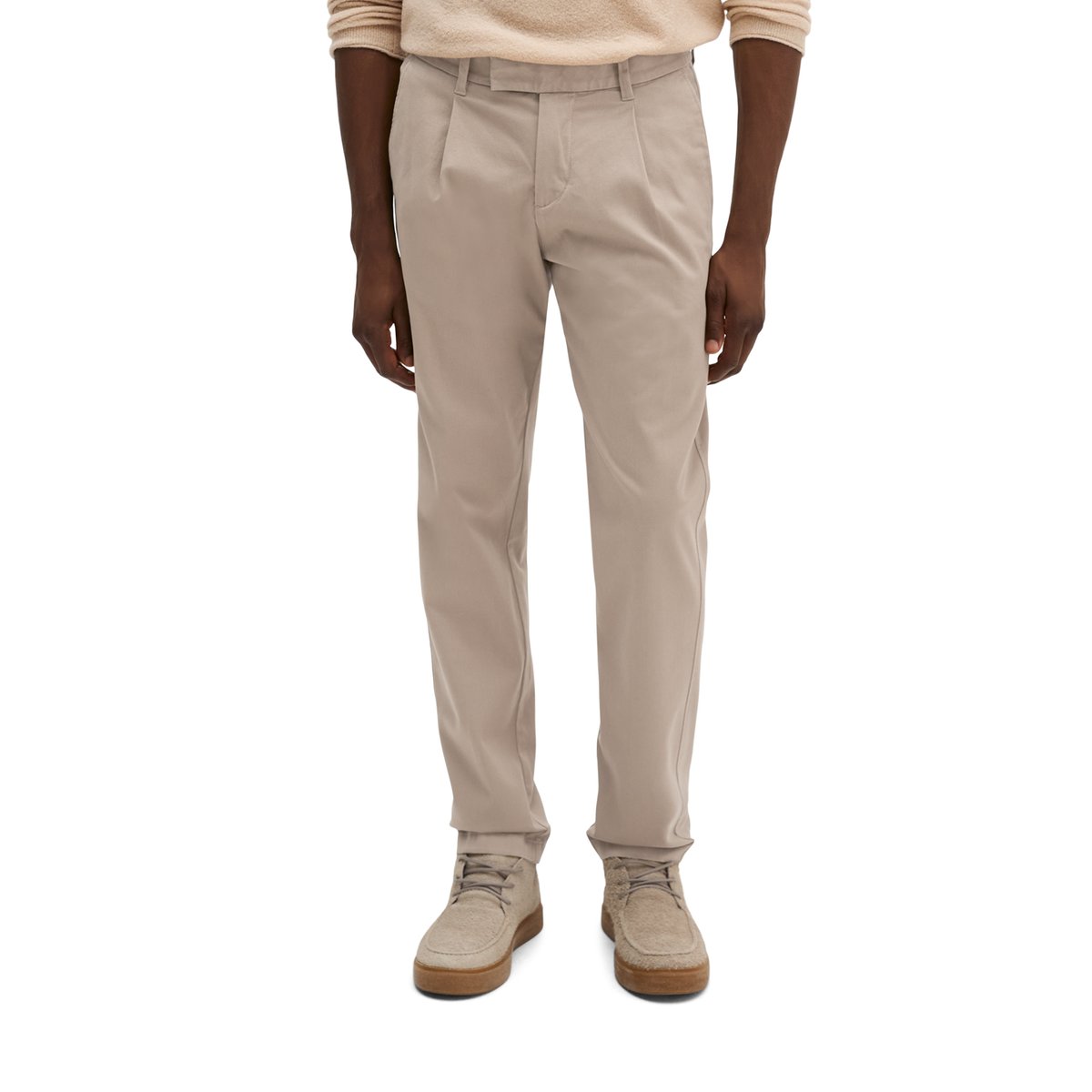 Pantalon chino modèle Osby à plis, coupe fuselée en mélange de coton bio beige, MARC O'POLO