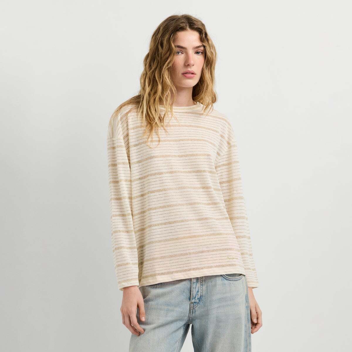 T-Shirt Manches Longues À Rayures blanche mousse, PEPE JEANS