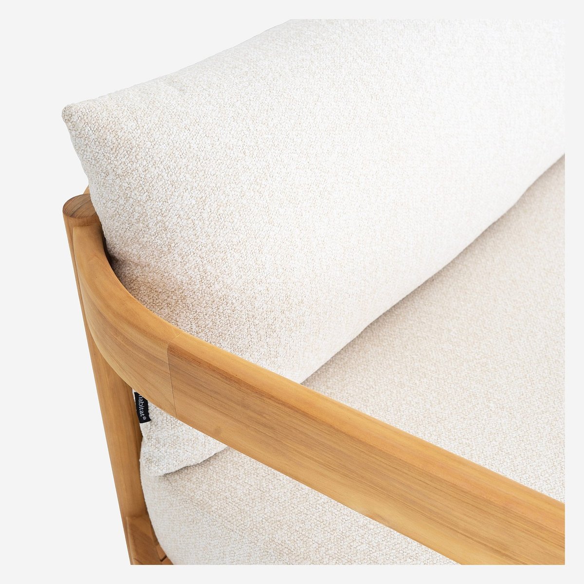 Canapé de jardin 3 places en teck massif et tissu imperméable FIGARI blanc cassé, HABITAT
