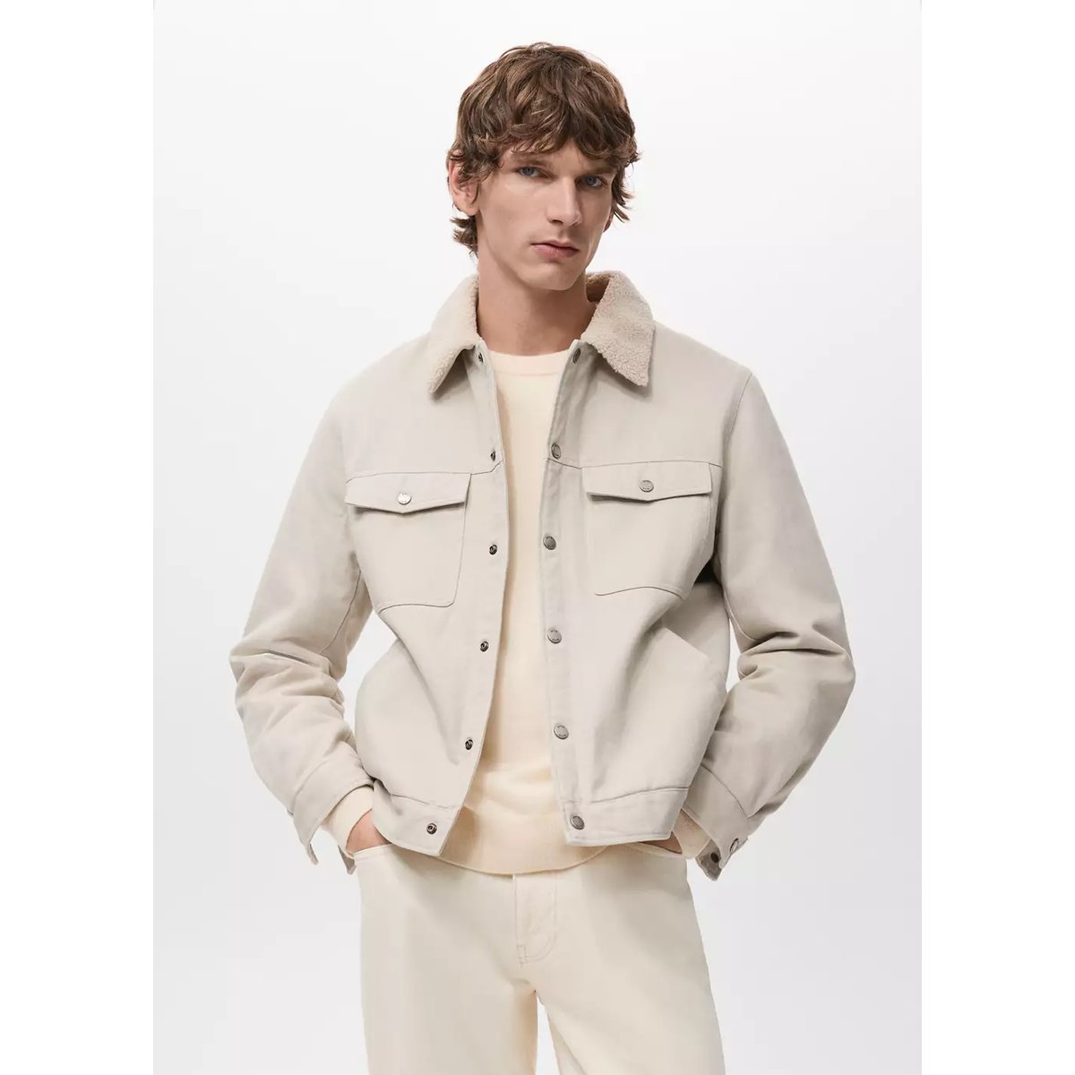 Blouson en jean doublure imitation mouton retourné sable, MANGO MAN