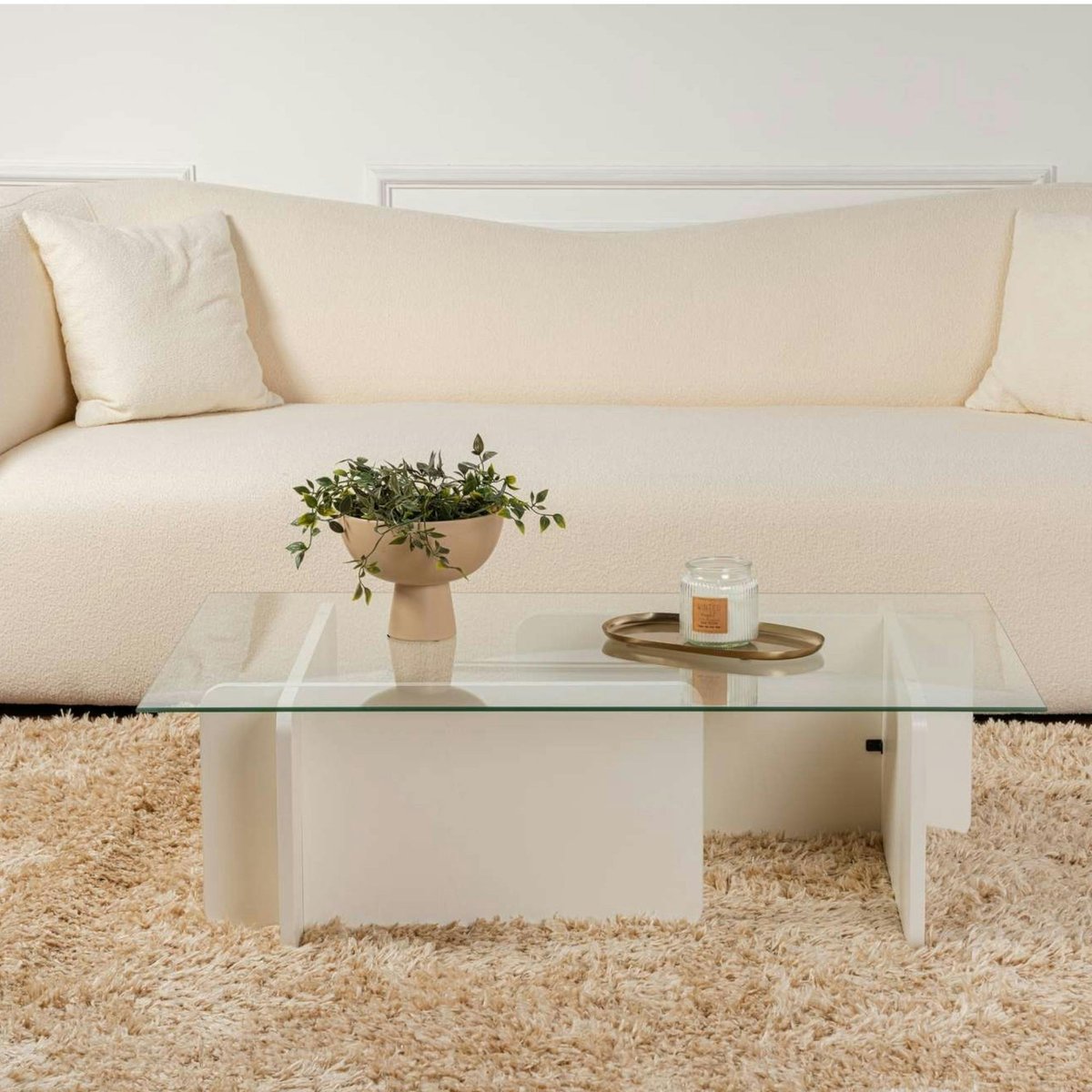Table basse déstructurée, plateau verre SALTA blanc, PIER IMPORT