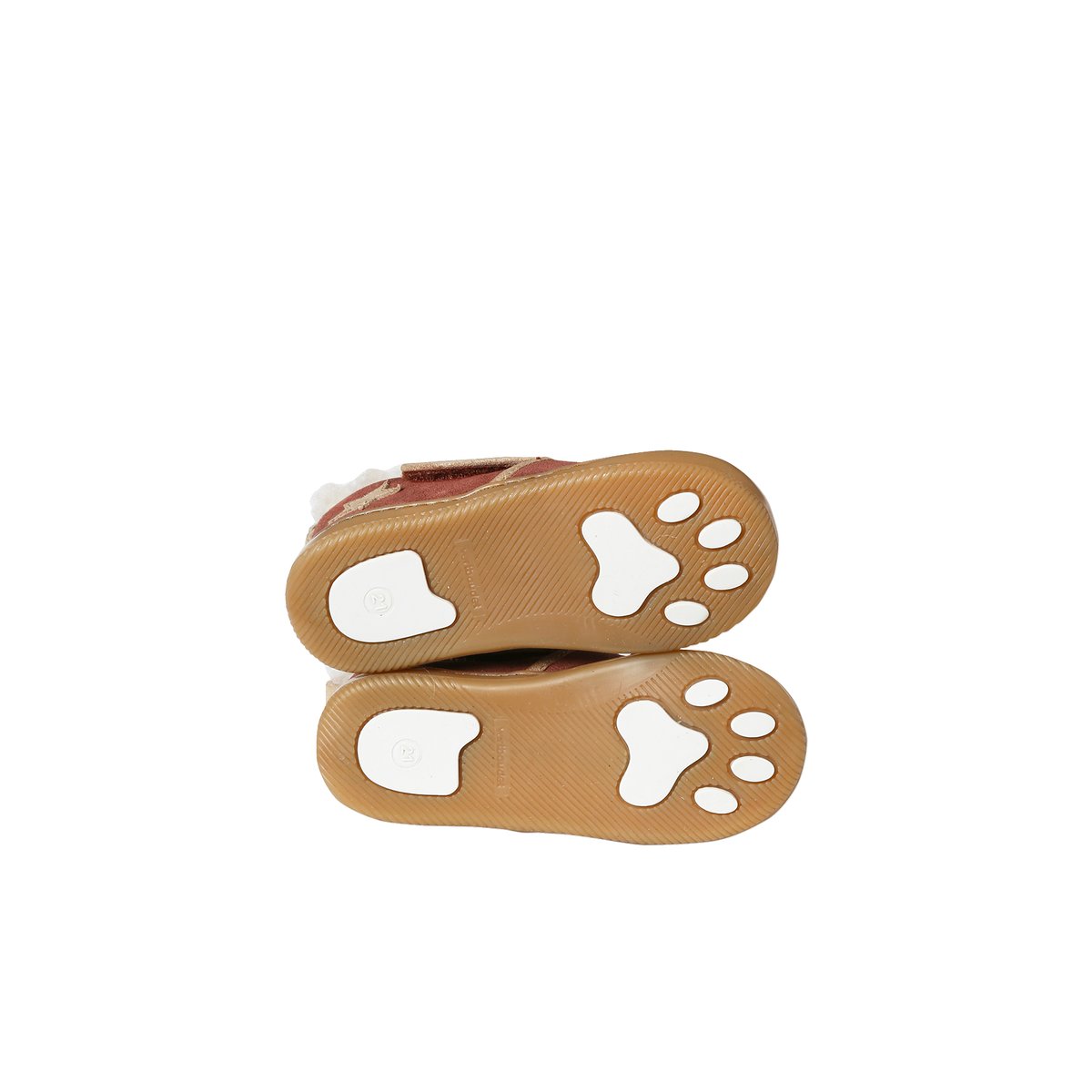 Chaussons fourrés scratchés bébé en cuir souple vieux rose, VERTBAUDET