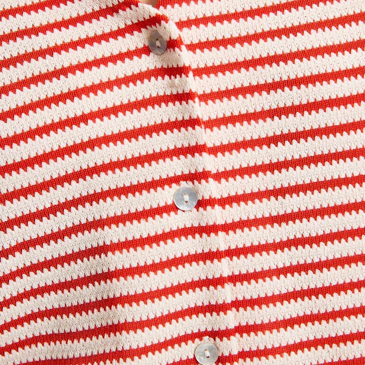 T-shirt boutonné col V rayé rayé rouge/écru, LA REDOUTE COLLECTIONS