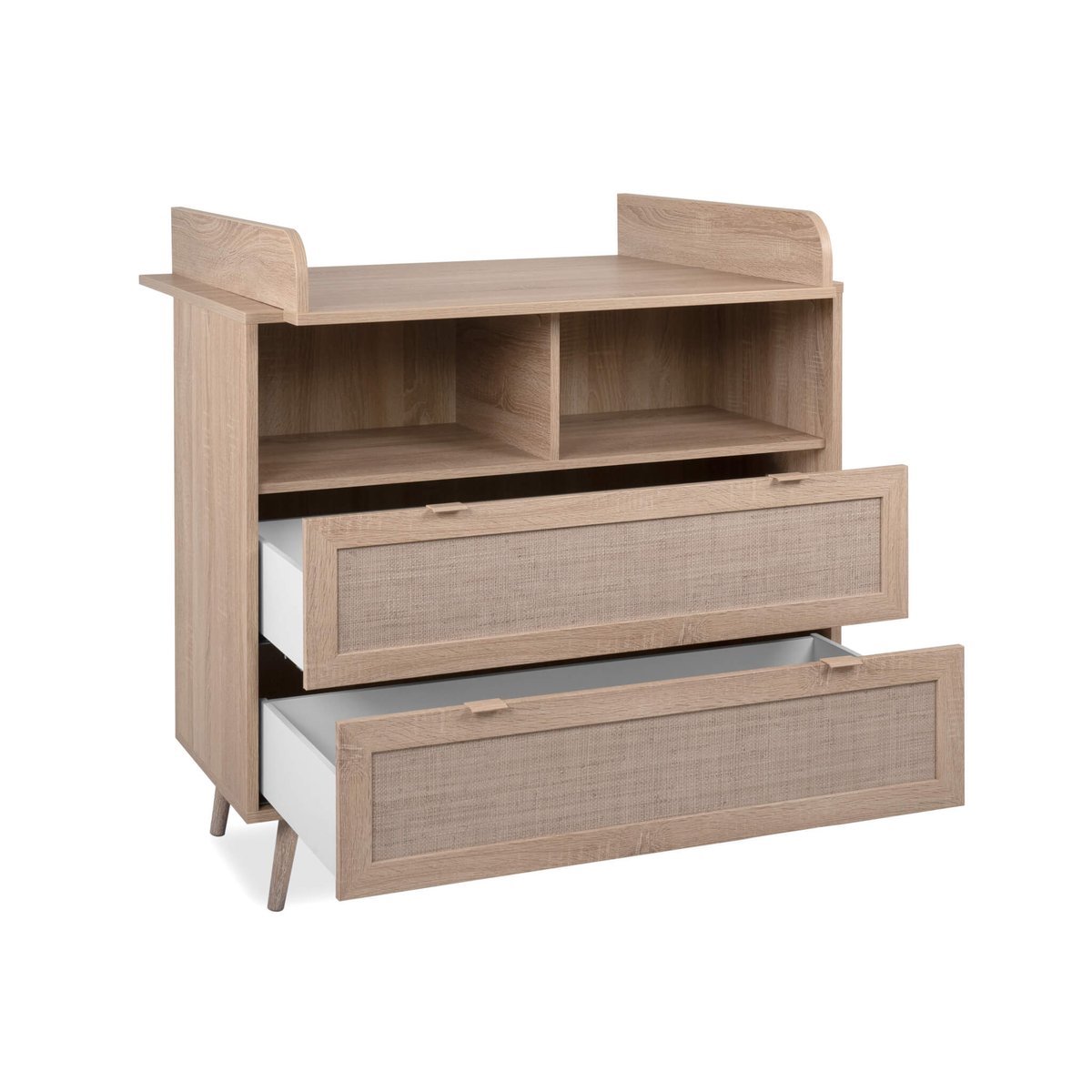 Commode à langer 2 tiroirs effet cannage bois naturel, TERRE DE NUIT