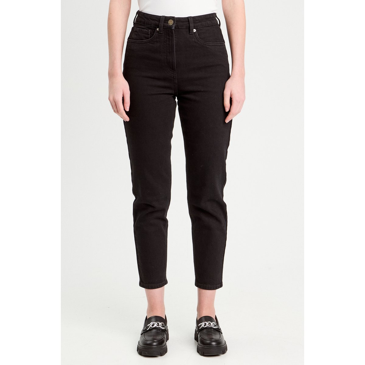 Jeans mom slim stretch denim noir, CACHE CACHE