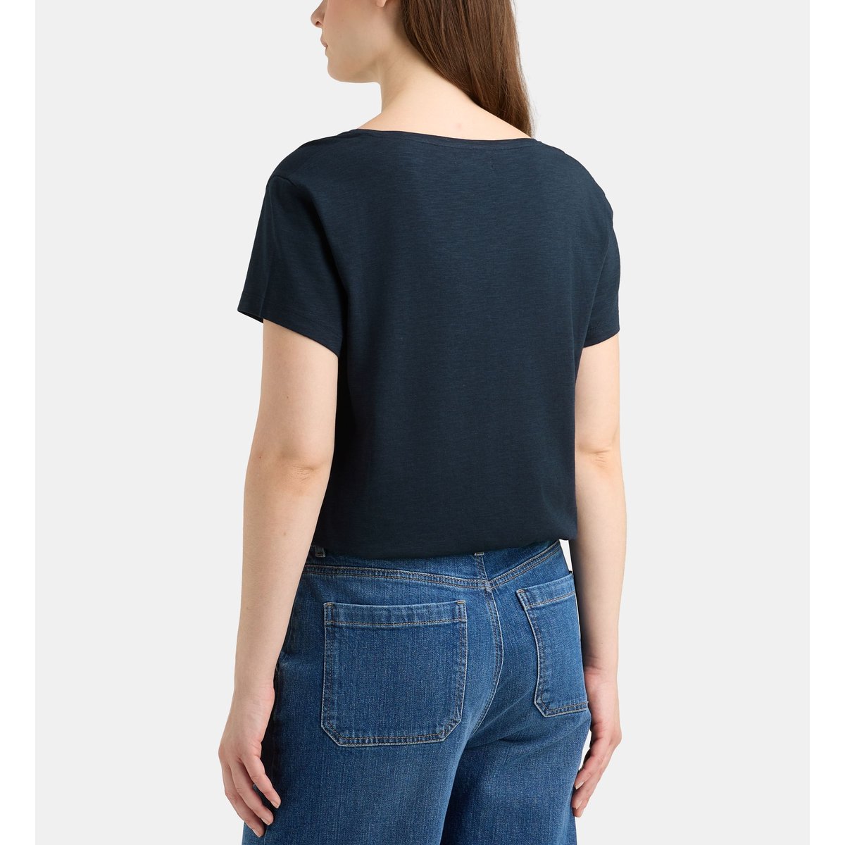 T-shirt noris v droit en coton mélangé bleu marine, GALERIES LAFAYETTE