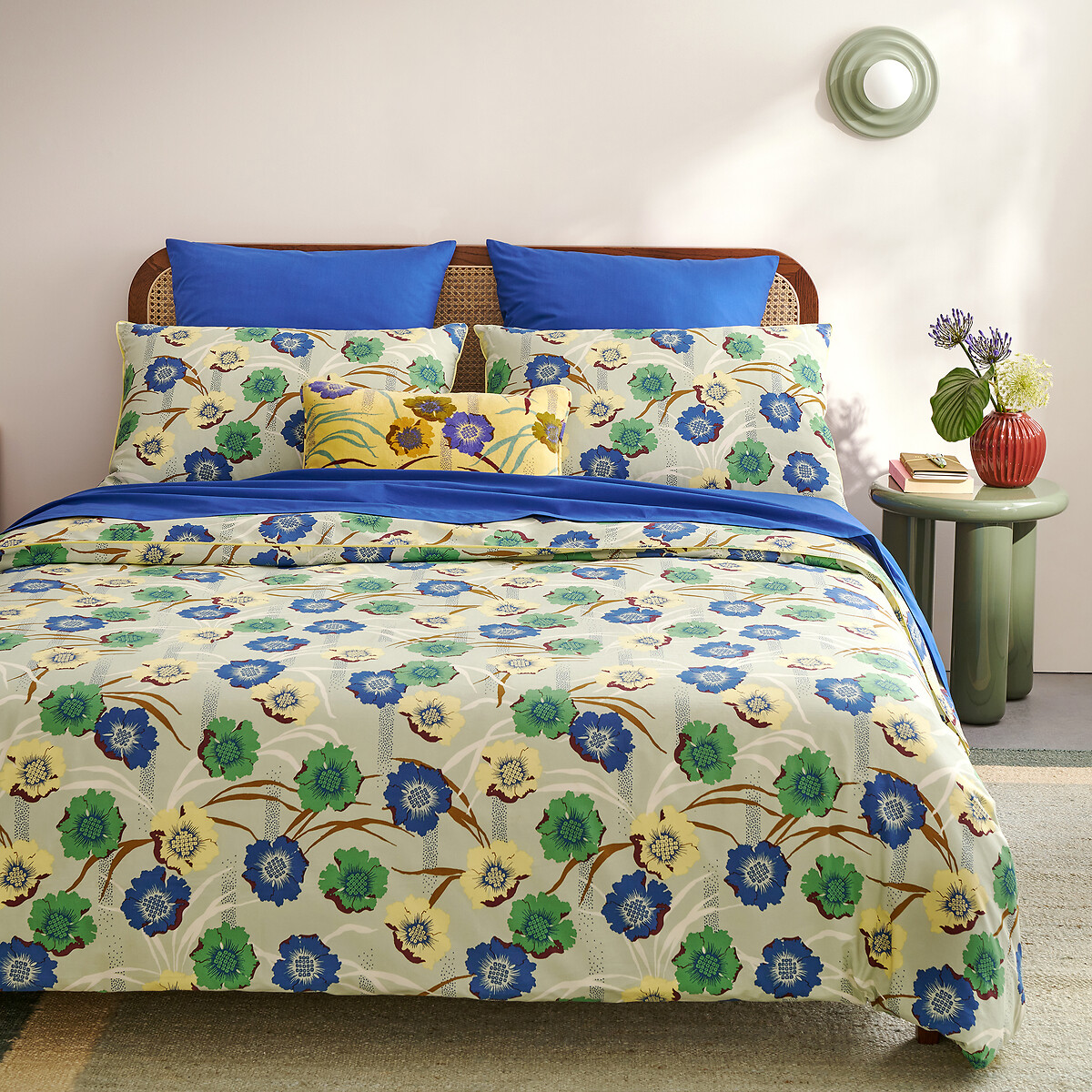 Housse de coussin rectangulaire 50x30, en velours de coton imprimé, MOWAN imprimé fond jaune, LA REDOUTE INTERIEURS