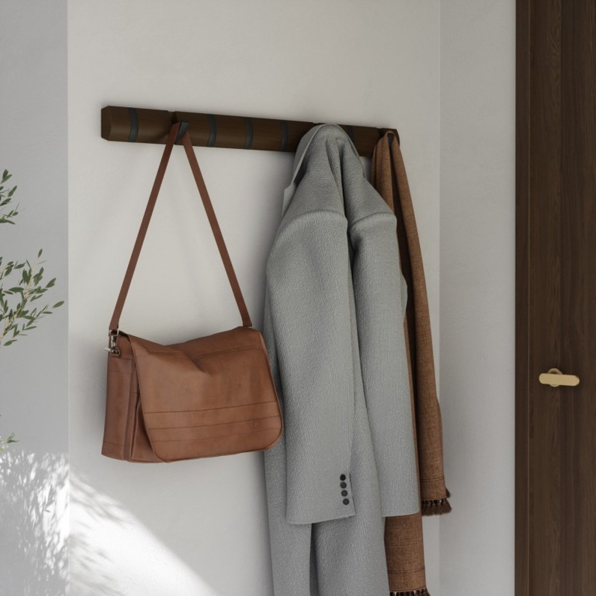 Portemanteau mural bois 8 patères FLIP bois foncé, UMBRA