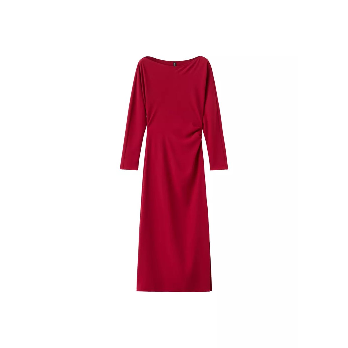 Robe col bateau froncée rouge, MANGO