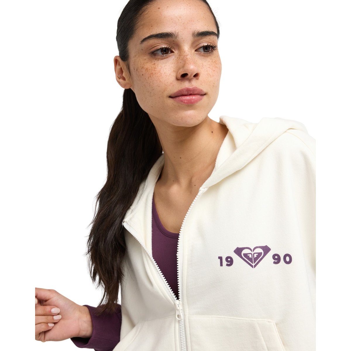 Sweat capuche zippé de sport ESS ENERGY ELEVATED. blanc whisper white, ROXY