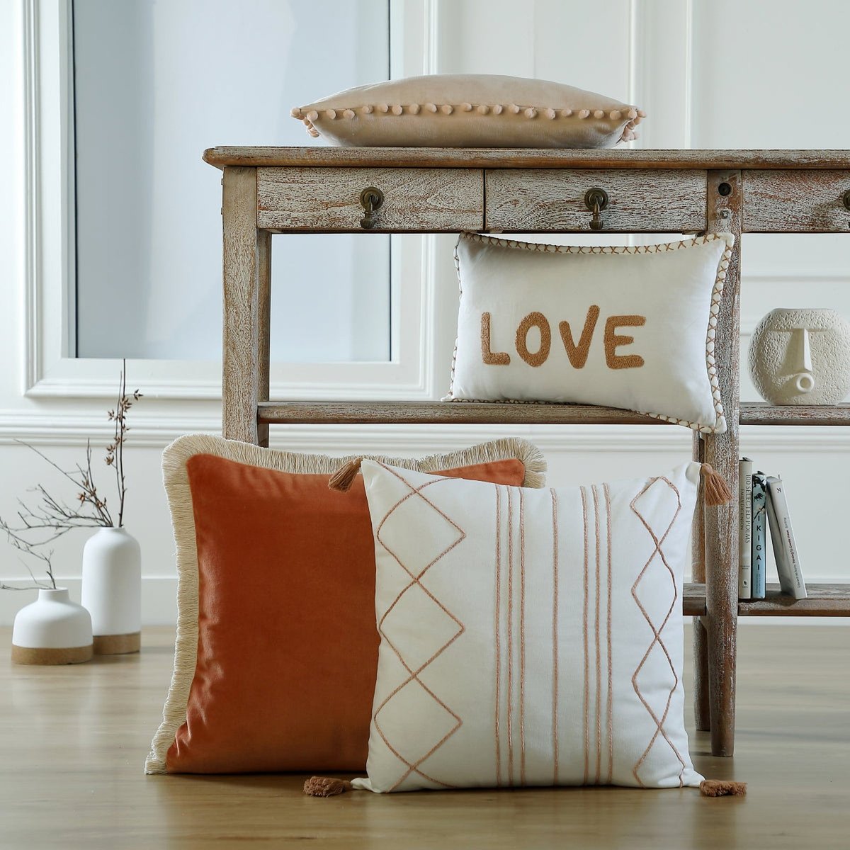 Housse de coussin toile de coton XLOVE terre de sienne, FEBRONIE