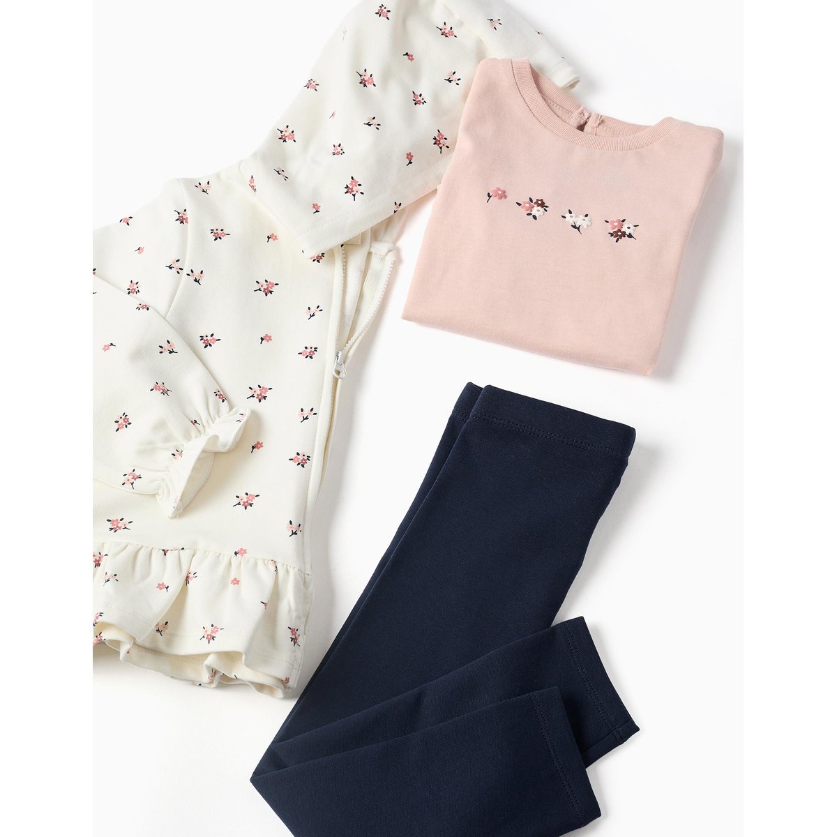 Ensemble de jogging 3 pièces en coton avec imprimé floral blanc, ZIPPY