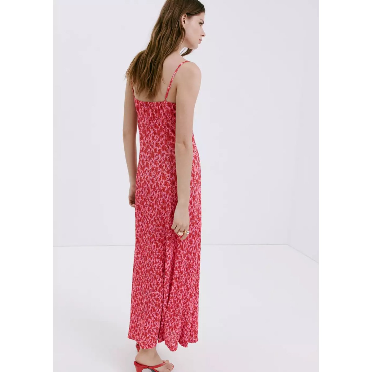 Robe plissée imprimé fleuri rose, MANGO