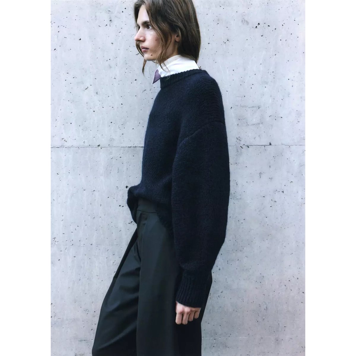 Pull en maille à col rond bleu marine, MANGO