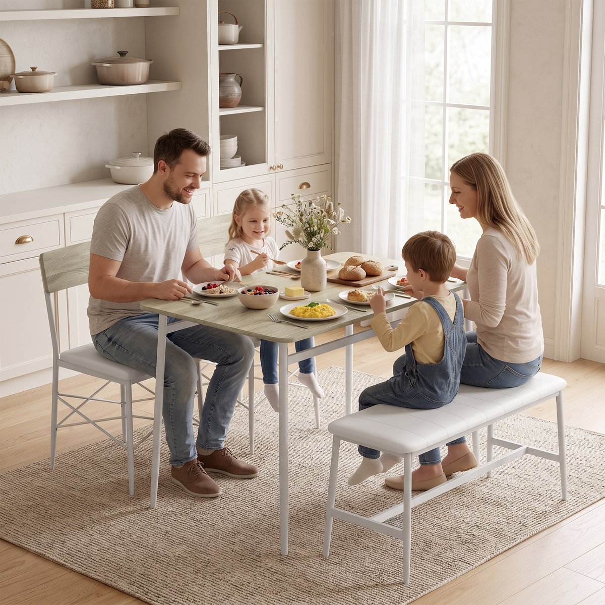 Ensemble de table à manger MDF Chêne chêne naturel et blanc, HOMCOM