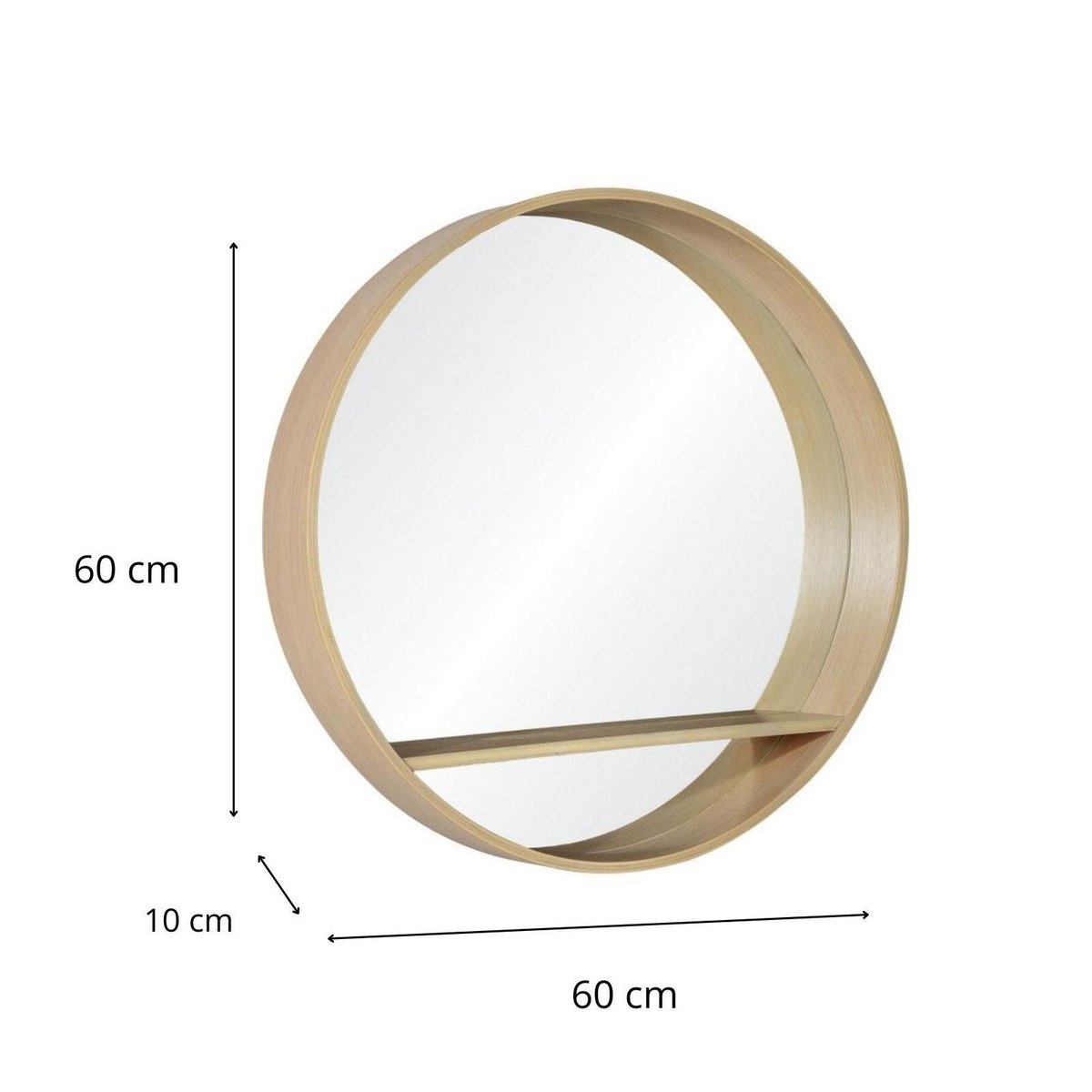 Miroir rond en chêne avec étagère OBLO chêne, MOB IN