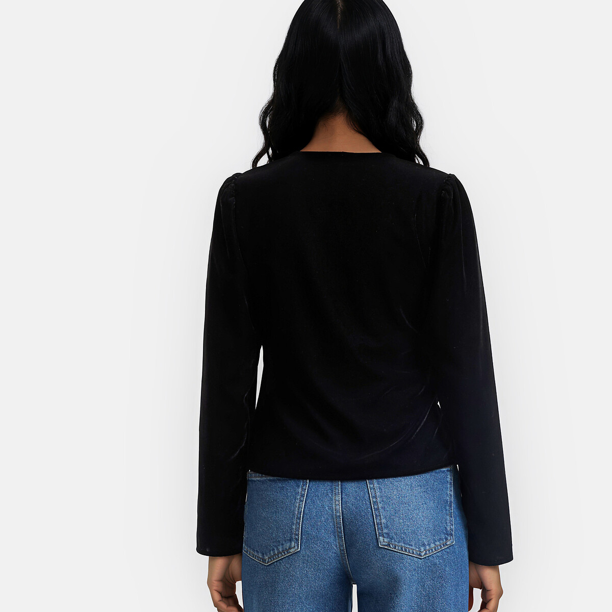 Chemisier col V, en panne de velours noir, LA REDOUTE COLLECTIONS
