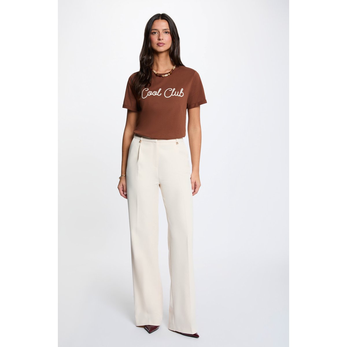T-shirt col rond manches courtes marron cognac, MORGAN
