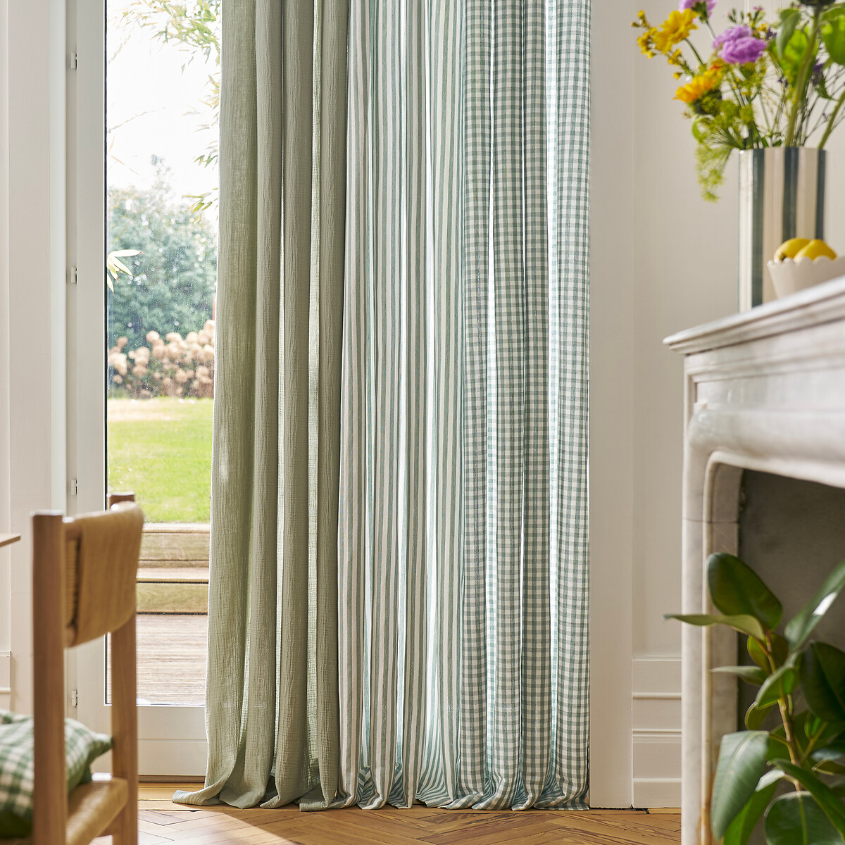 Rideau coton/lin vichy, œillets, Cottage vert de gris, LA REDOUTE INTERIEURS