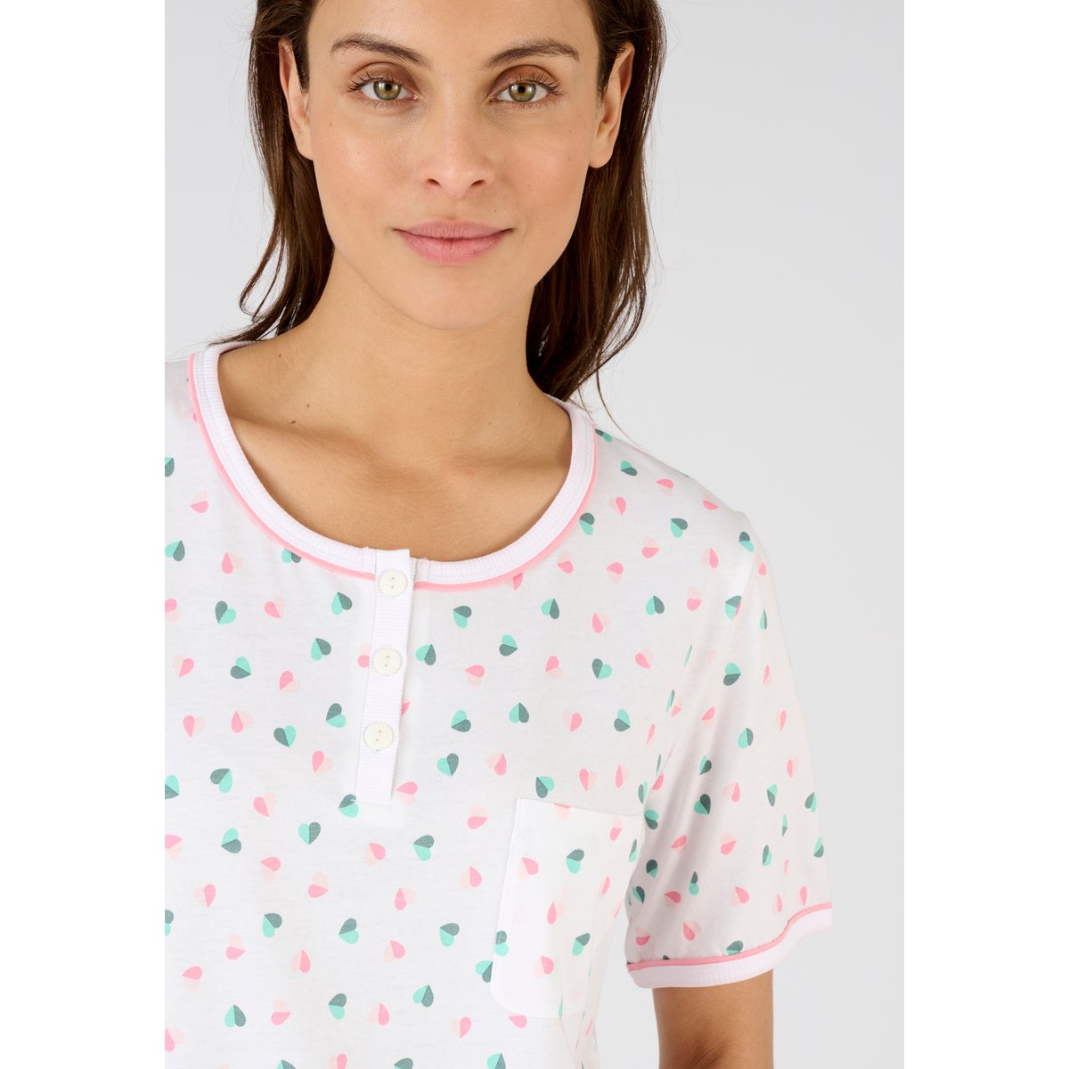 Chemise de nuit pur coton peigné rose/vert imp., DAMART