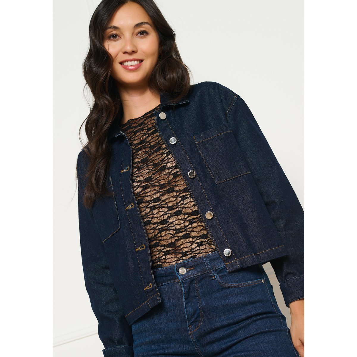 Top dentelle col bateau noir, LOLALIZA