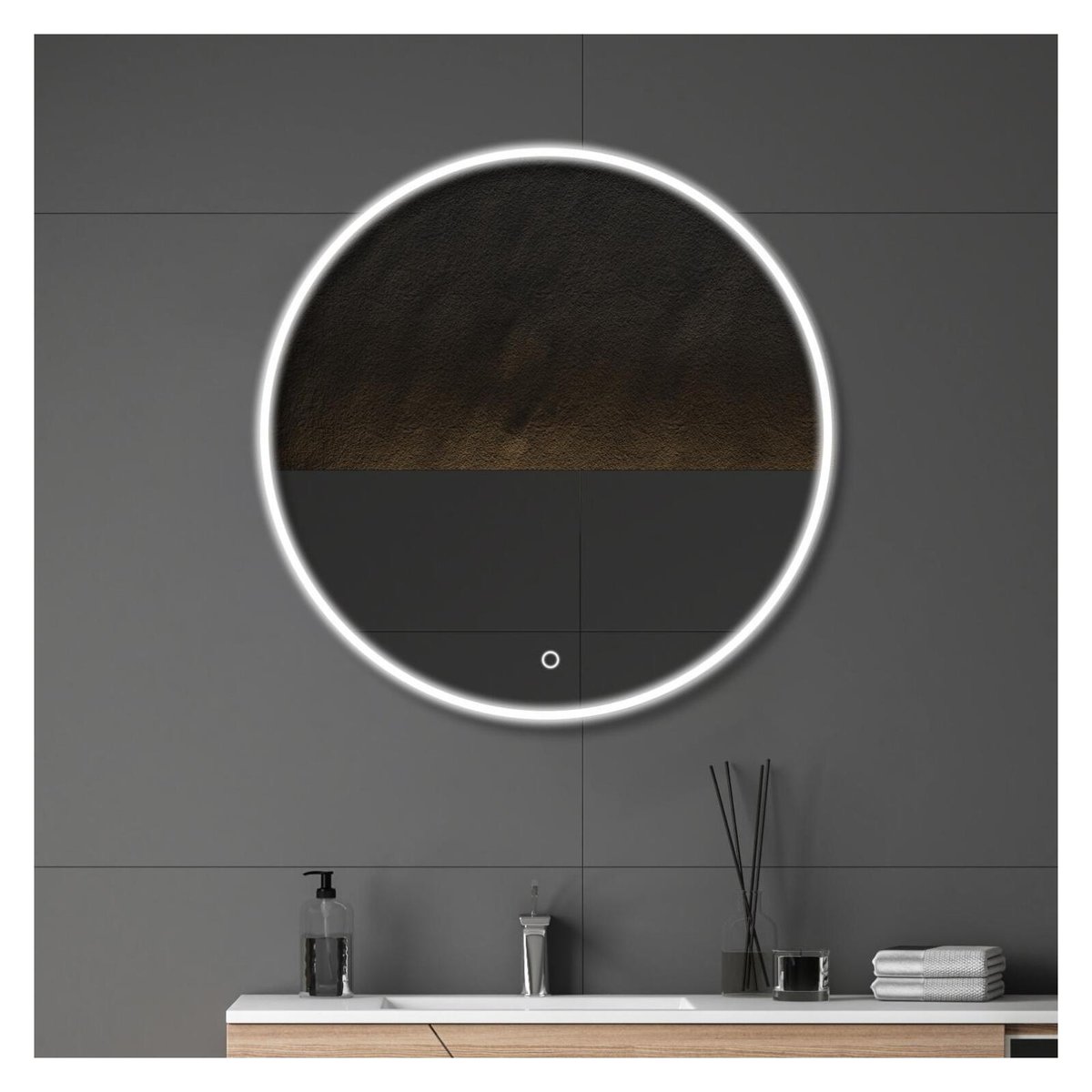 Miroir LED rond D60/70/80cm avec cadre rétroéclairé ORAYA couleur unique, MOB IN