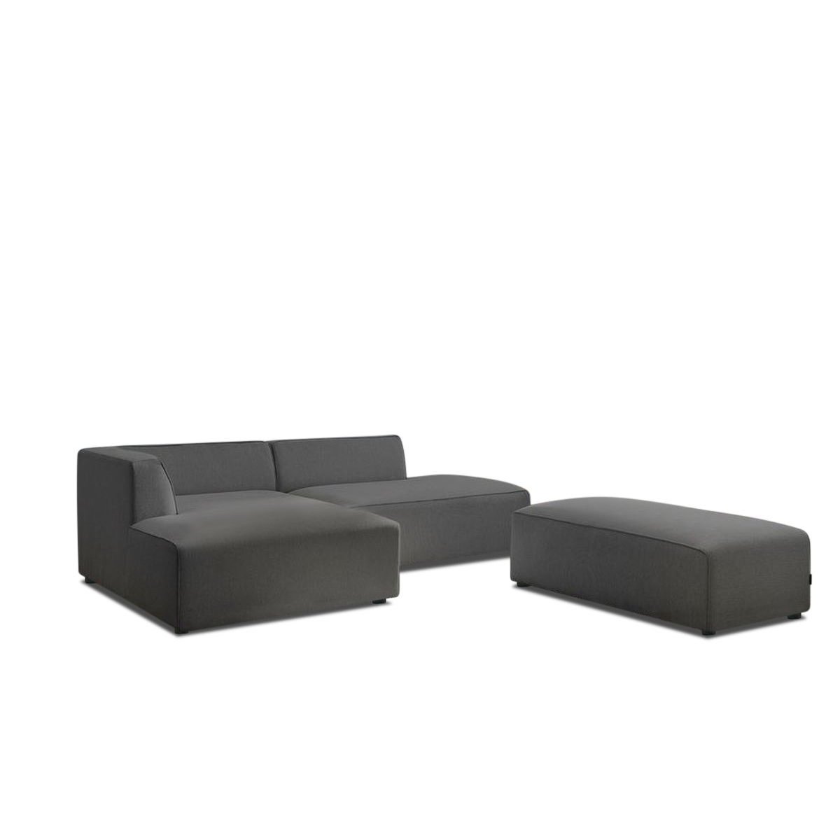 Canapé modulable 5 places en tissu chiné avec pouf, MEGEVE gris foncé, BOBOCHIC