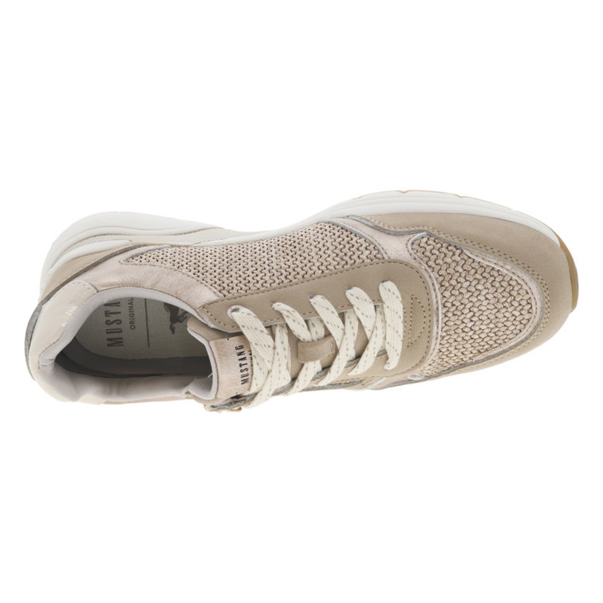 Baskets running beiges en tressage avec un zip et des lacets plats à rayures beige, MUSTANG