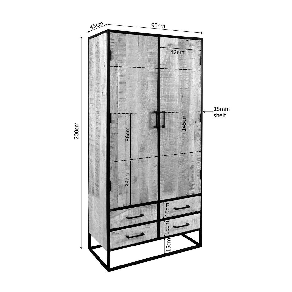 Buffet haut en bois clair 2 portes 4 tiroirs RIVANO bois naturel, PIER IMPORT