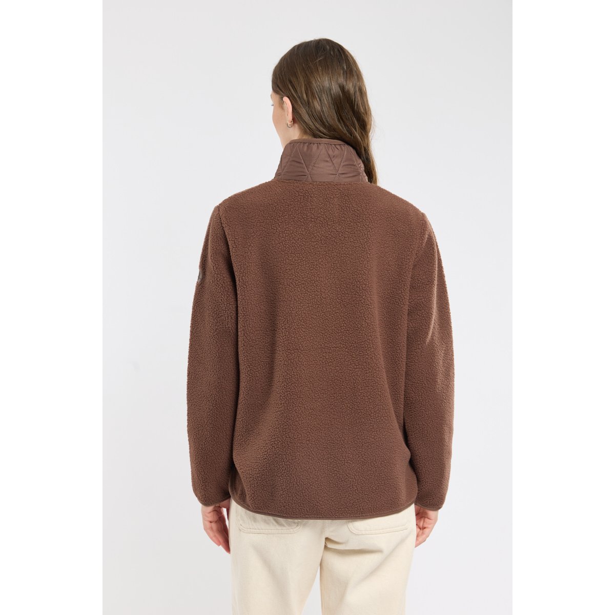 Veste polaire moutonnée en polyester recyclé MAHREZE chocolat, BERMUDES