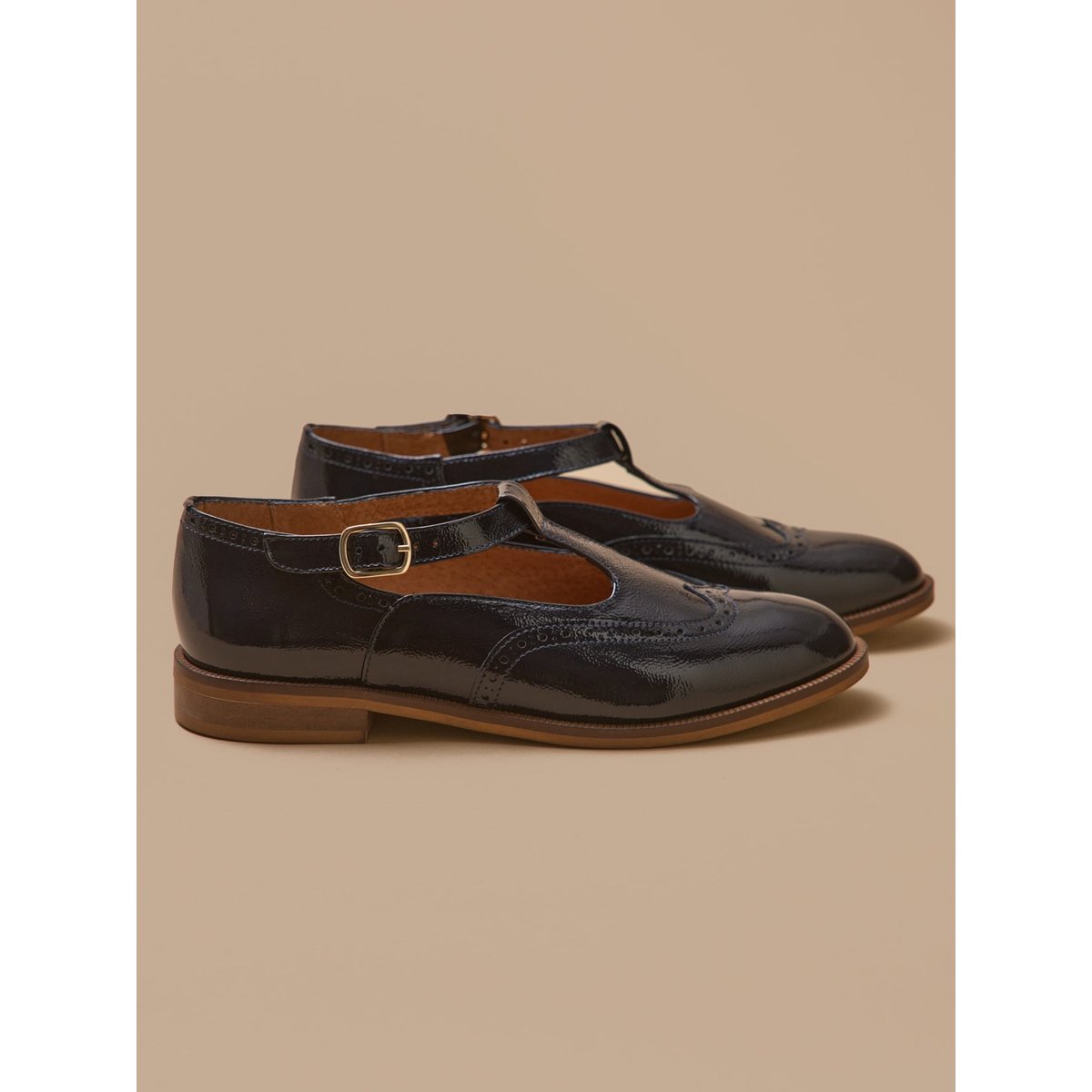Sandales salomé bout fleuri cuir marine, CYRILLUS