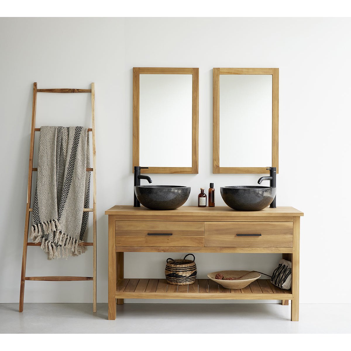 Miroir en teck massif rectangulaire 80x50 cm naturel, BERAH GETAH