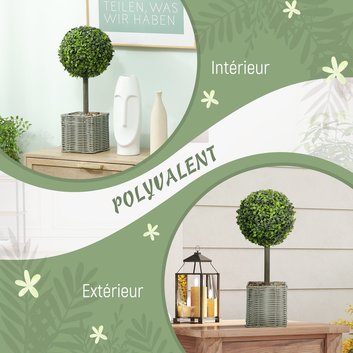 Topiaires artificielles Plastique Vert vert, HOMCOM