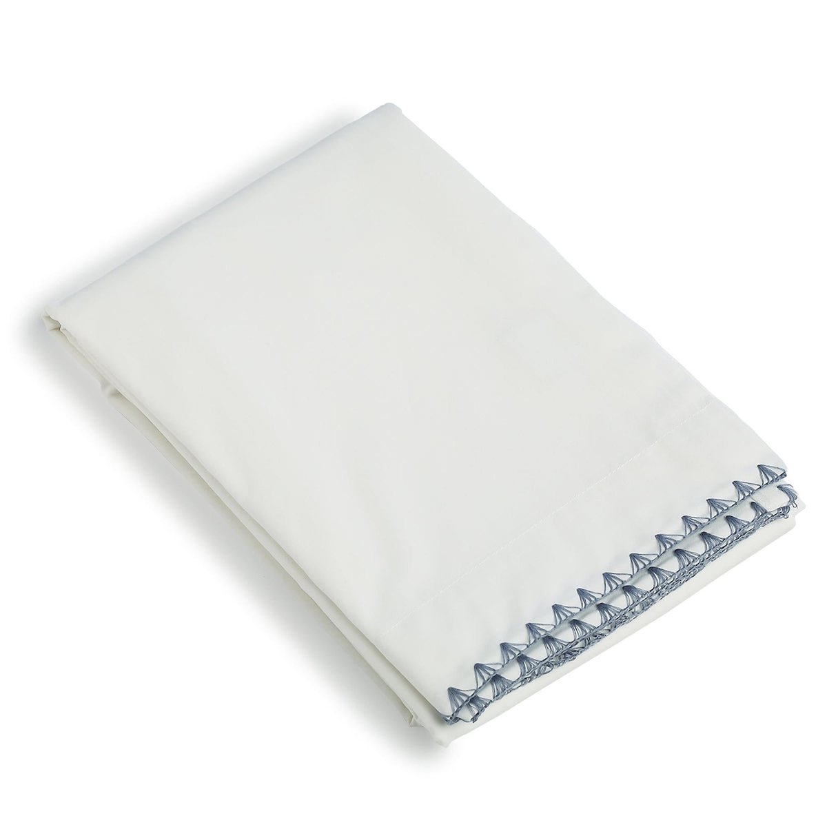 Drap plat percale de coton ZOÉ blanc / bleu denim, FEBRONIE