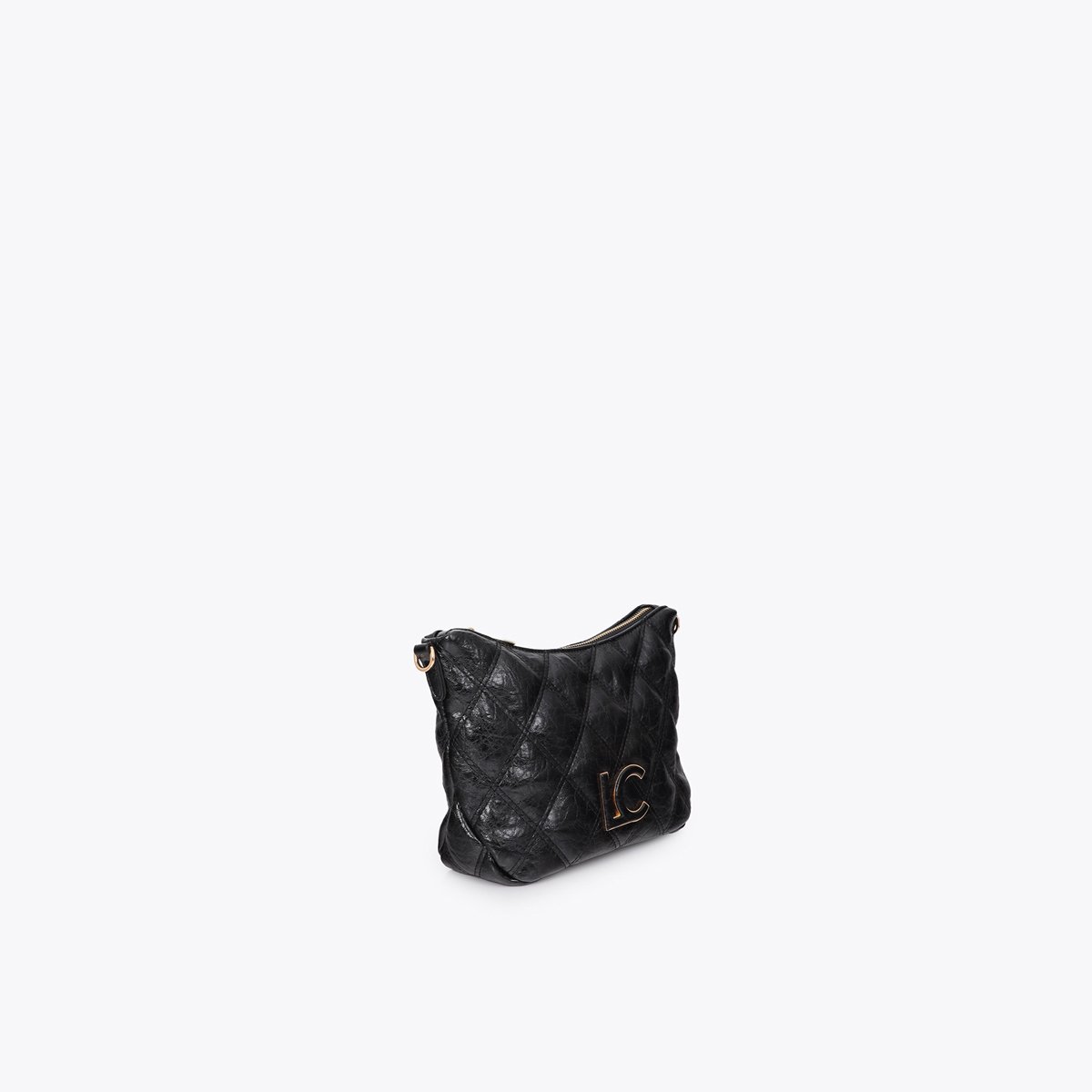 Sac à bandoulière matelassé à logo métallique noir, LOLA CASADEMUNT