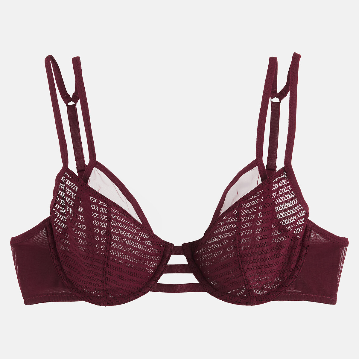 Soutien-gorge emboîtant en dentelle rayée graphique bordeaux, LA REDOUTE COLLECTIONS