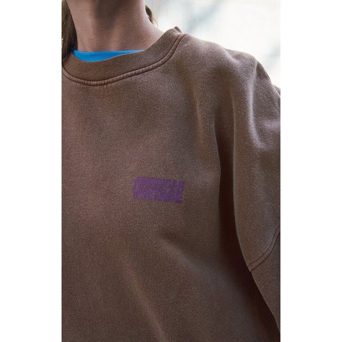Plizzy Long Sleeve Crew Neck Sweatshirt chestnut, AMERICAN VINTAGE
